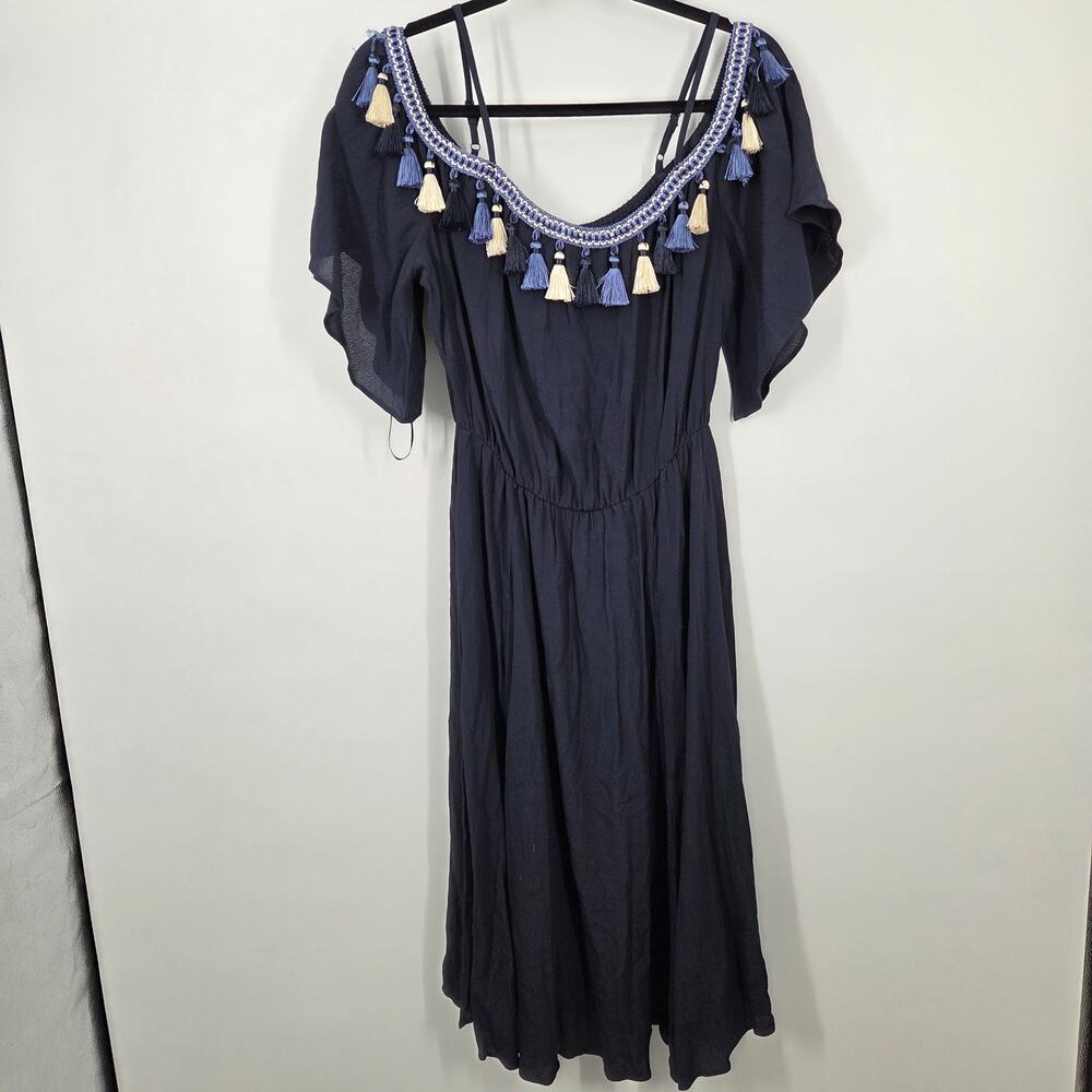 Tularosa Fiesta Size M Navy Tassel Trim Dress Off The Shoulder A Line Whimsigoth